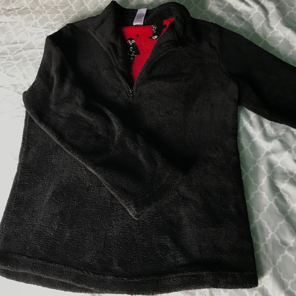 Fuzzy black quarter zip, long sleeve